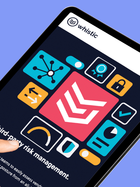 Hands holding a tablet on a forty five degree angle that showcases the tablet website homepage design for Whistic
